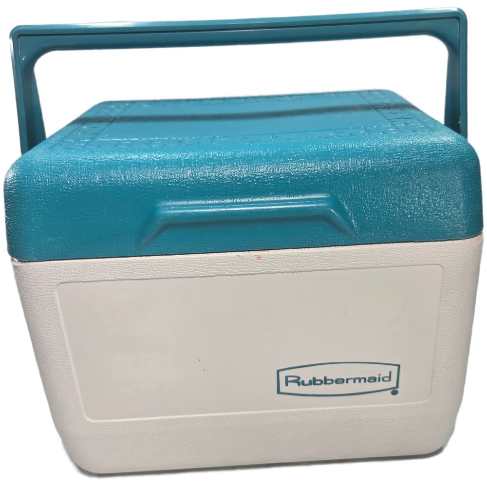 Vintage Rubbermaid Cooler Teal White with Refreeze Ice Pack Bottle lunchbox